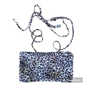 Relleciga Leopard Print Adjustable Back Lace Up Bandeau Bikini Swim Top